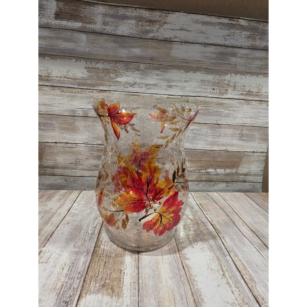 Yankee Candle Leaves Crackle Pillar Holder Fall Mosaic Glass Vase 1288271 8in - Picture 3 of 10
